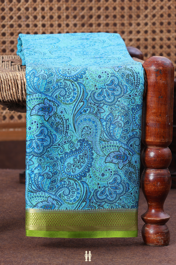 Mysore Silk Saree In Light Blue With Paisley Printed Design