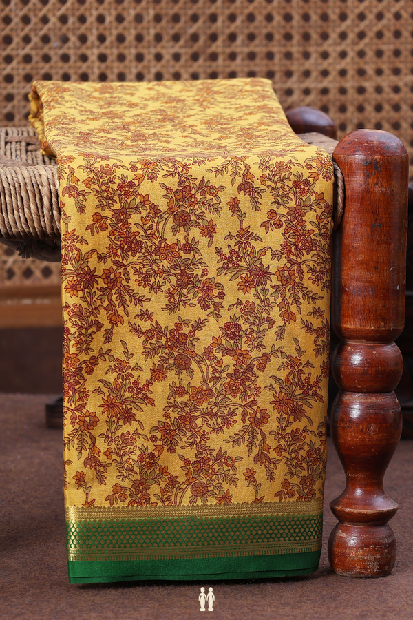 Mysore Silk Saree In Yellow With Floral Printed Design