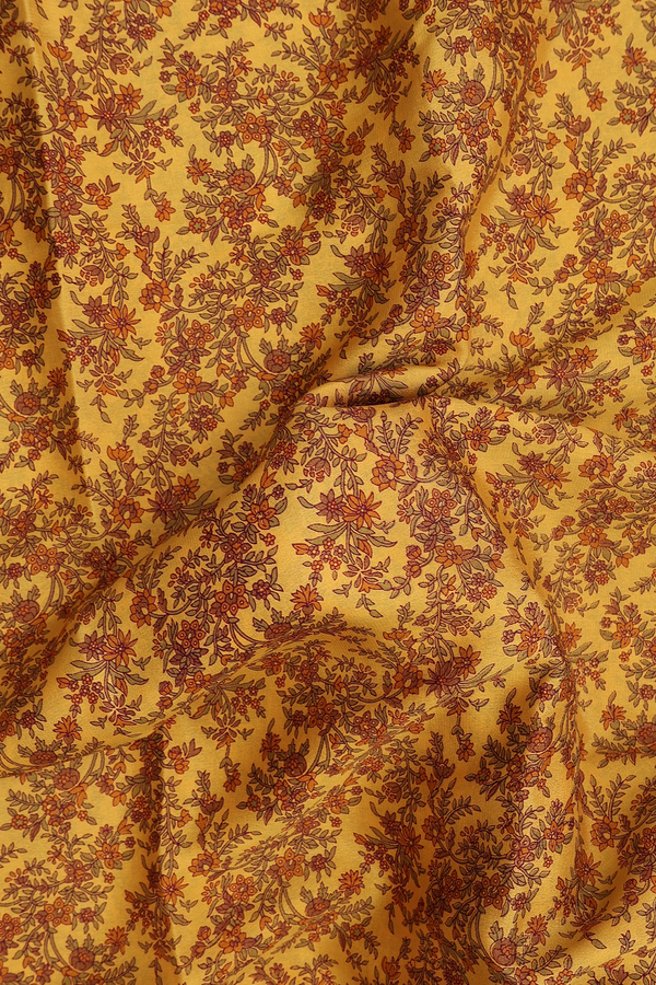 Mysore Silk Saree In Yellow With Floral Printed Design
