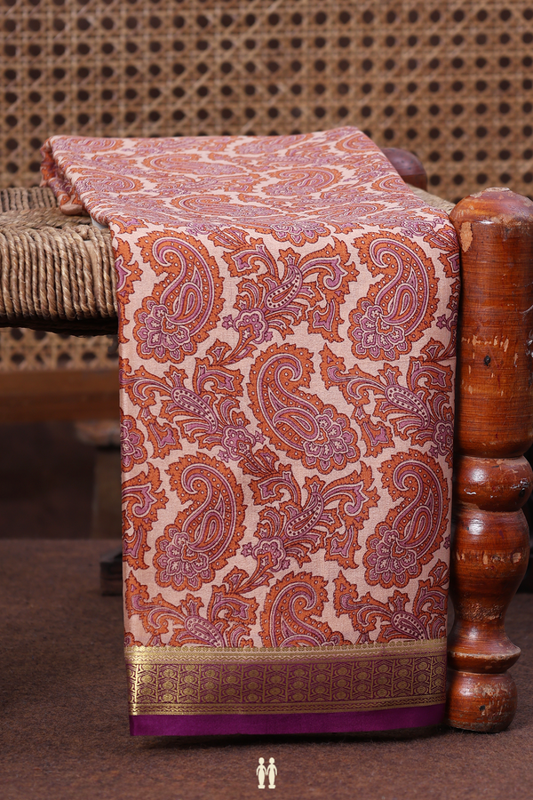 Crepe Saree In Blush Orange With Paisley Design