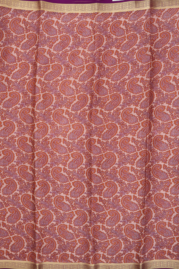 Crepe Saree In Blush Orange With Paisley Design