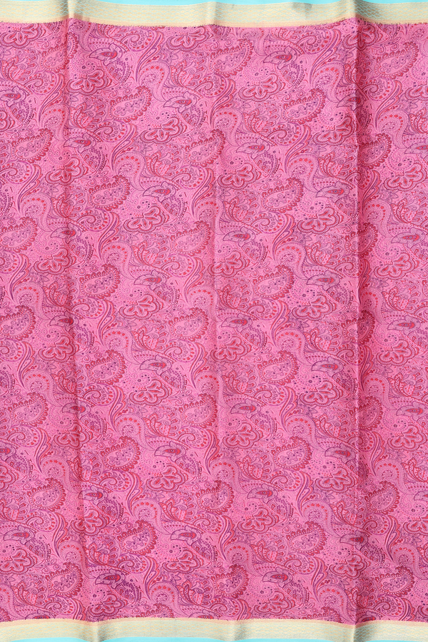 Printed Silk Saree In Pink With Paisley Design