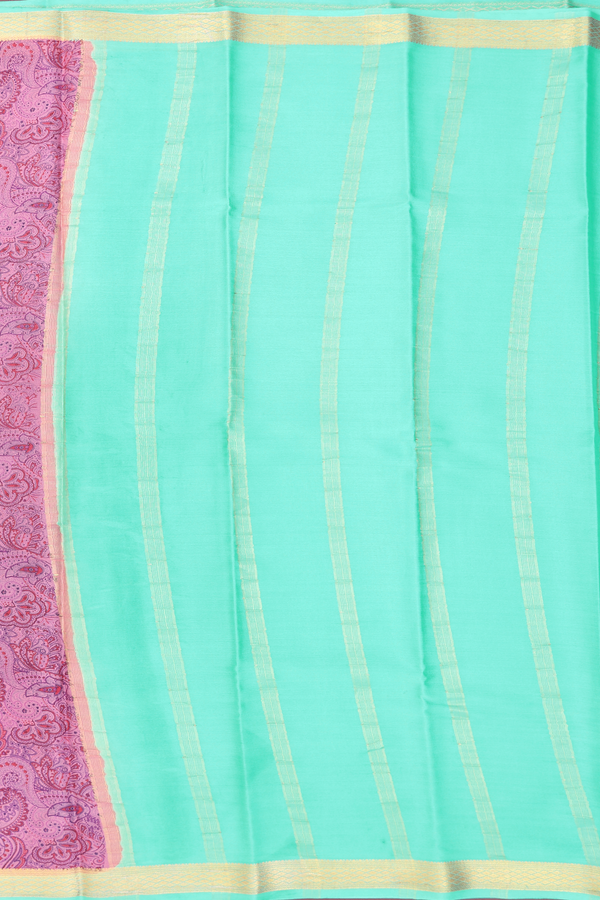 Printed Silk Saree In Pink With Paisley Design
