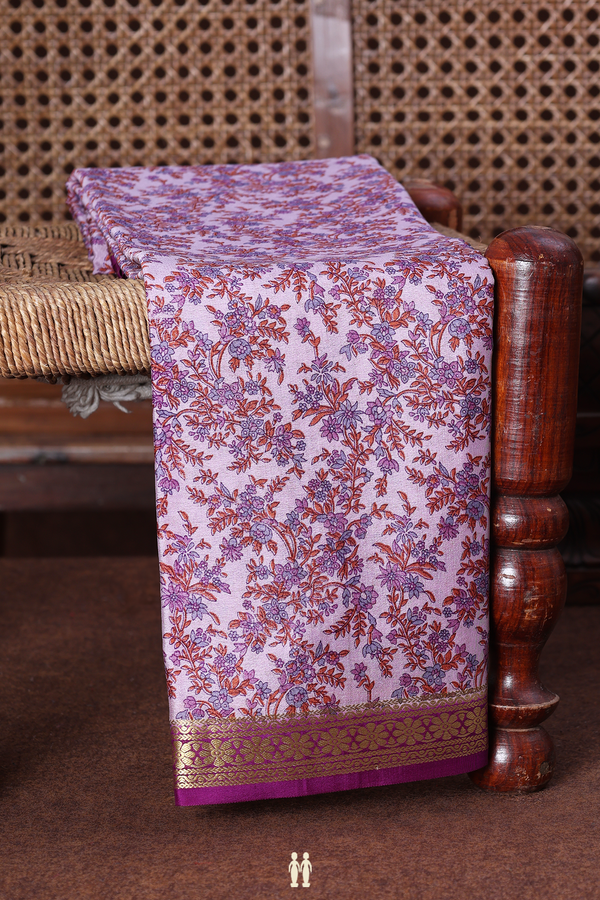 Mysore Silk Saree In Dusty Purple With Floral Printed Design