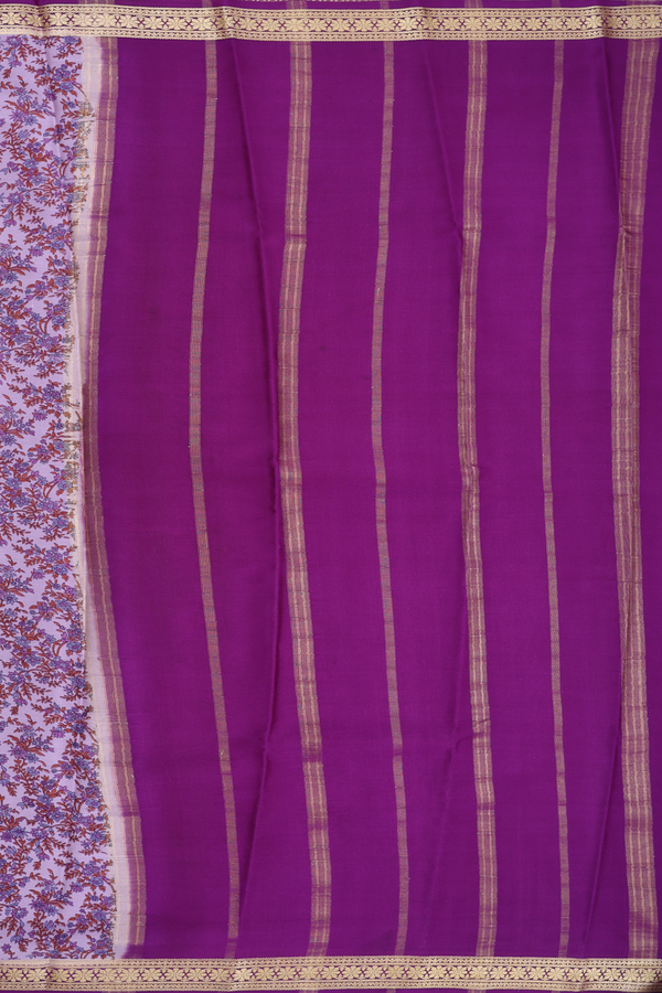 Mysore Silk Saree In Dusty Purple With Floral Printed Design