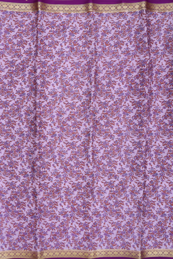 Mysore Silk Saree In Dusty Purple With Floral Printed Design