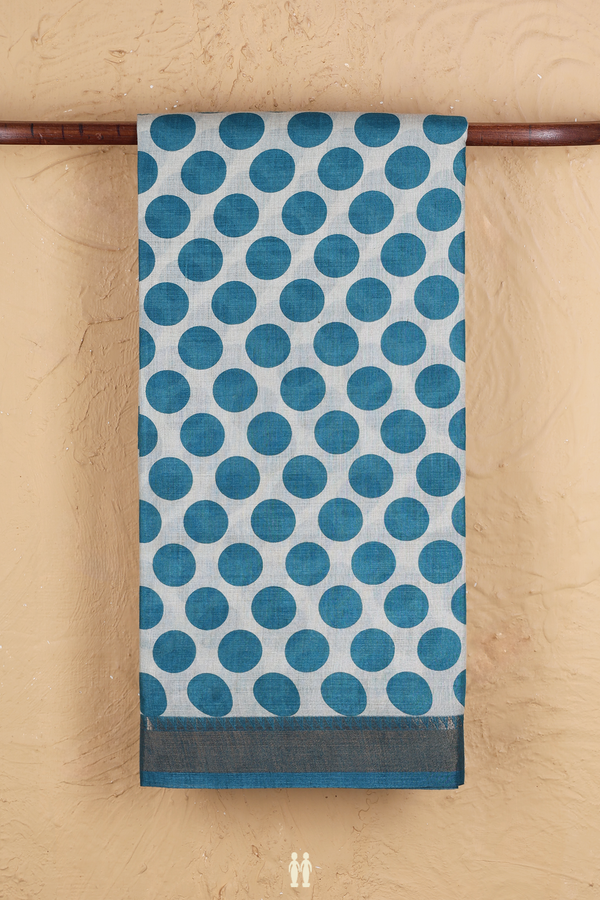 Tussar Silk Saree In White With Polka Buttas