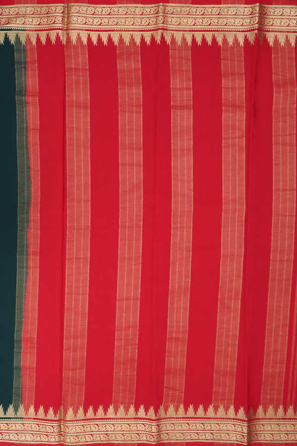 Mysore Silk Saree In Plain Dark Green With Contrast Border