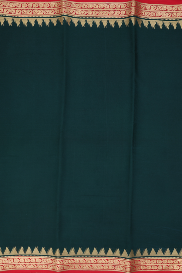 Mysore Silk Saree In Plain Dark Green With Contrast Border
