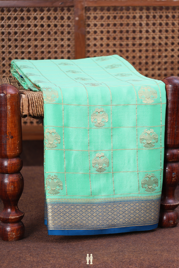Mysore Silk Saree In Mint Green With Checks Design