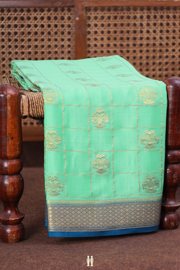 Mysore Silk Saree In Mint Green With Checks Design