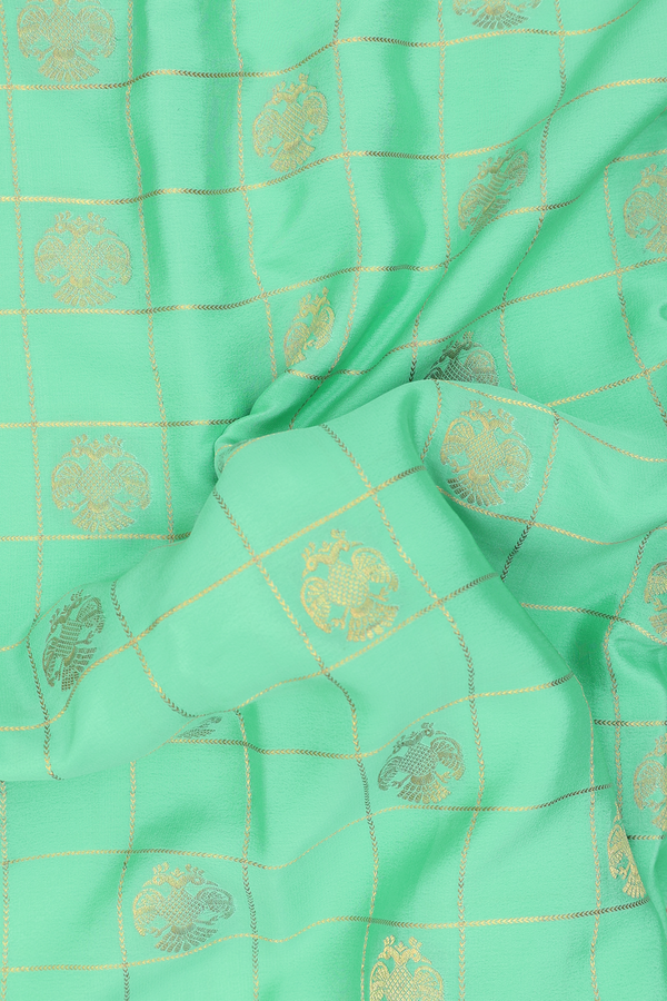 Mysore Silk Saree In Mint Green With Checks Design