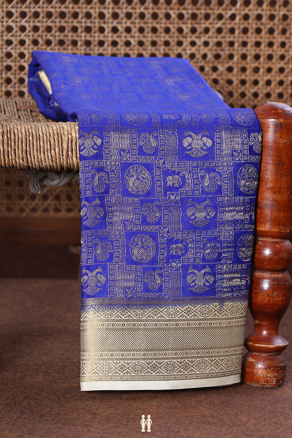 Mysore Silk Saree In Royal Blue With Brocade Design