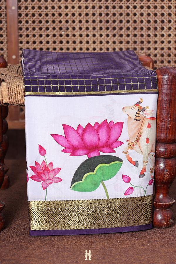 Mysore Silk Saree In Deep Purple With Checks Design
