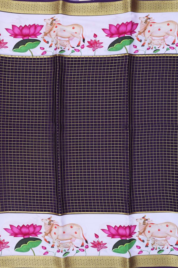 Mysore Silk Saree In Deep Purple With Checks Design