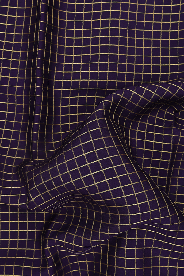 Mysore Silk Saree In Deep Purple With Checks Design