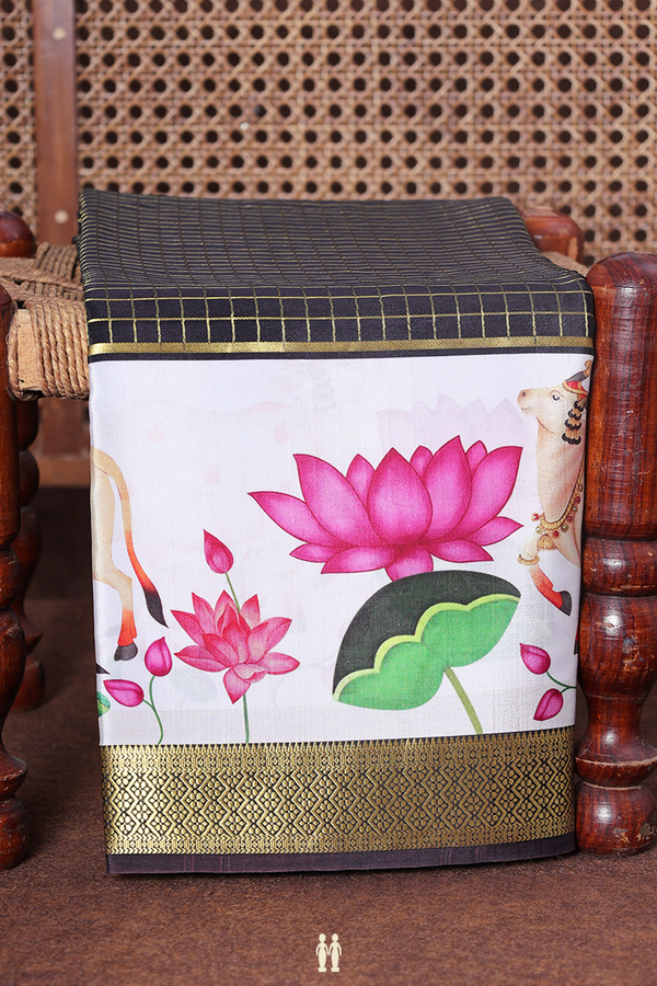 Mysore Silk Saree In Black With Checks Design