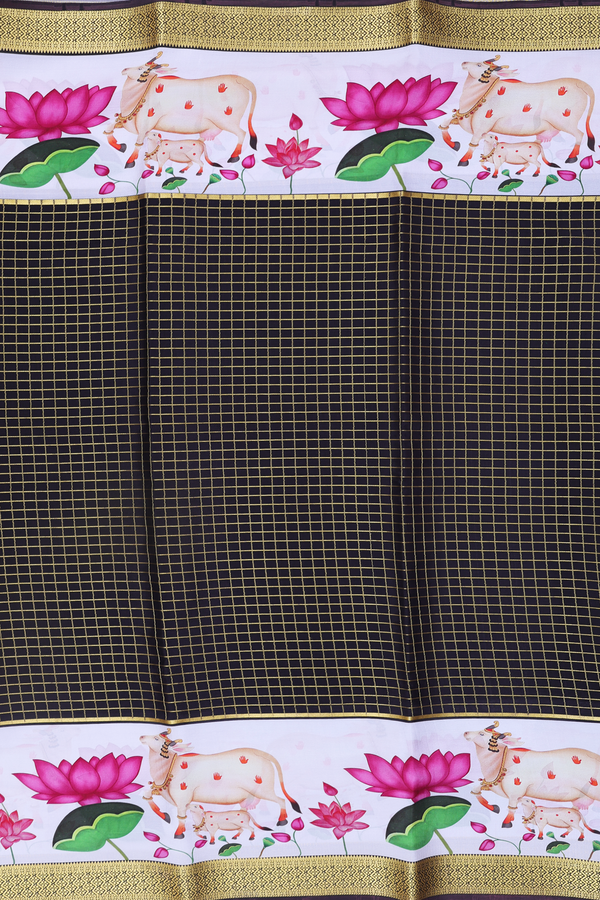 Mysore Silk Saree In Black With Checks Design