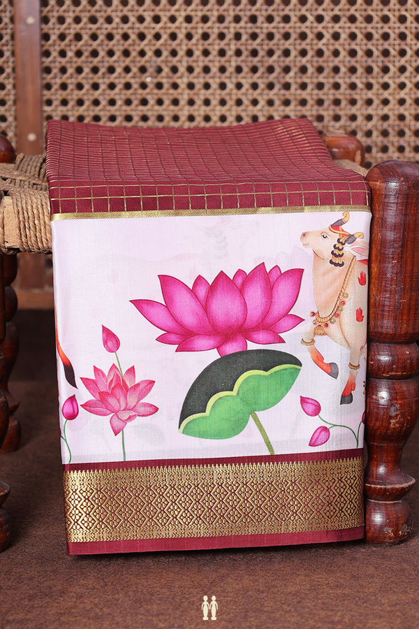 Mysore Silk Saree In Rust Red With Checks Design