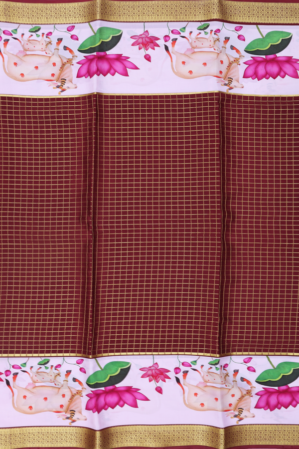 Mysore Silk Saree In Rust Red With Checks Design