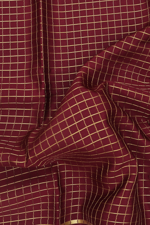 Mysore Silk Saree In Rust Red With Checks Design