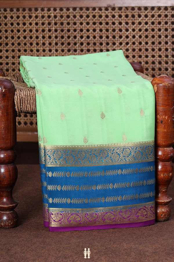 Mysore Silk Saree In Green With Zari Buttas