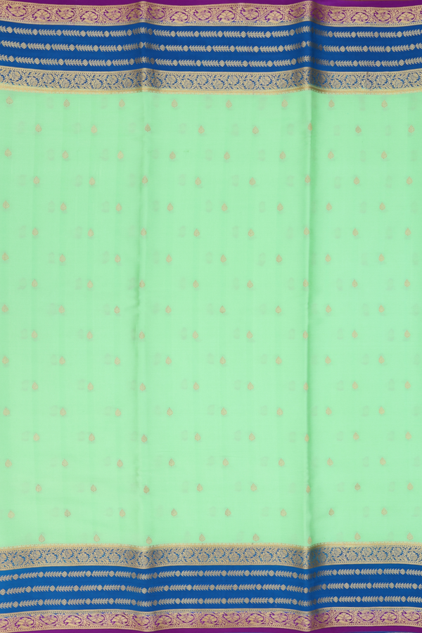 Mysore Silk Saree In Green With Zari Buttas