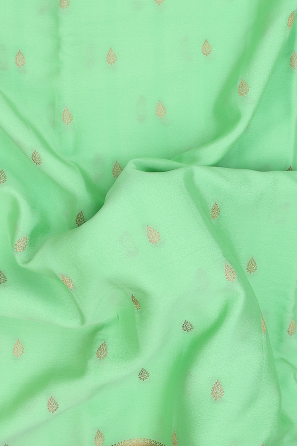 Mysore Silk Saree In Green With Zari Buttas