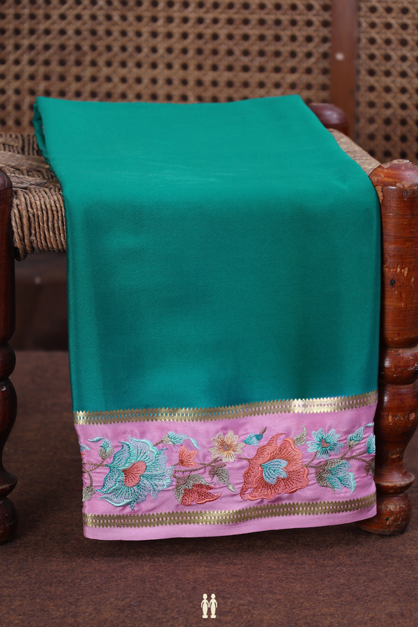 Mysore Silk Saree In Peacock Blue With Embroidered Border