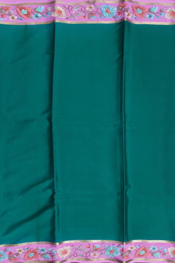 Mysore Silk Saree In Peacock Blue With Embroidered Border