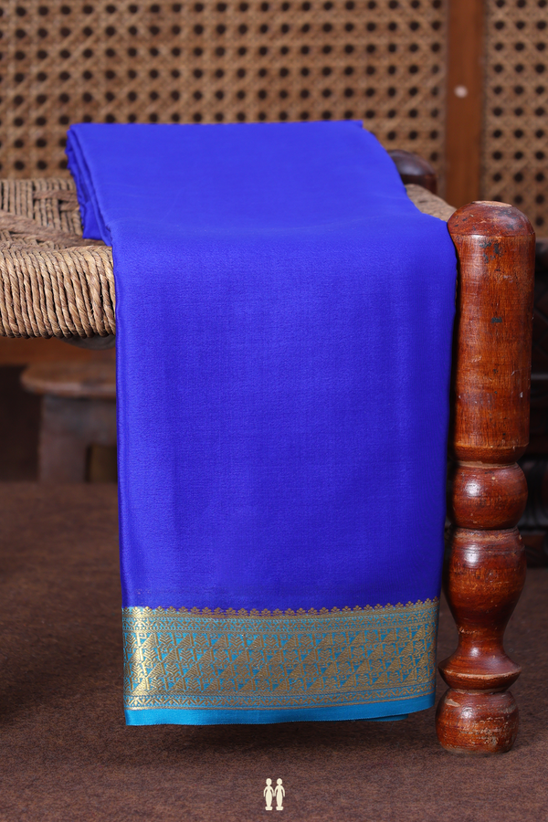 Mysore Silk Saree In Indigo Blue With Zari Border