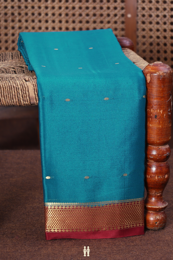 Mysore Silk Saree In Cerulean Blue With Zari Buttas
