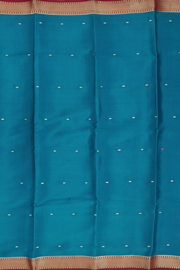 Mysore Silk Saree In Cerulean Blue With Zari Buttas