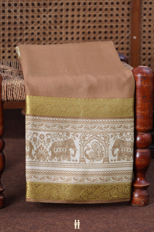 Mysore Silk Saree In Brown With Elephant Border