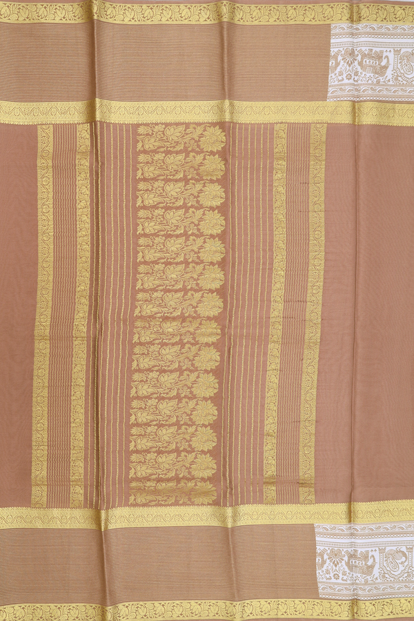 Mysore Silk Saree In Brown With Elephant Border