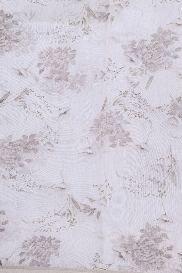 Organza Silk Saree In Light Grey With Floral Design
