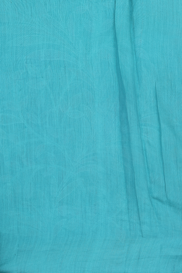 Organza Silk Saree In Turkish Blue With Leaf Design