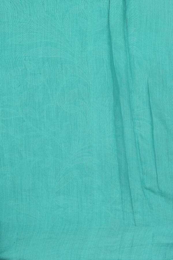 Organza Silk Saree In Turkish Blue With Leaf Design
