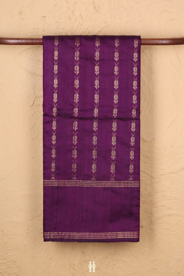Jute Saree In Purple With Floral Design