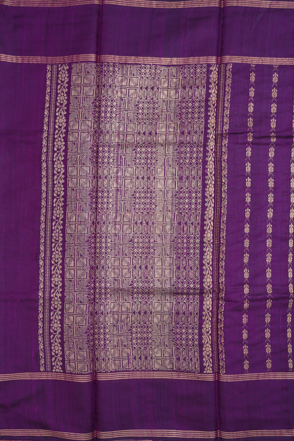 Jute Saree In Purple With Floral Design