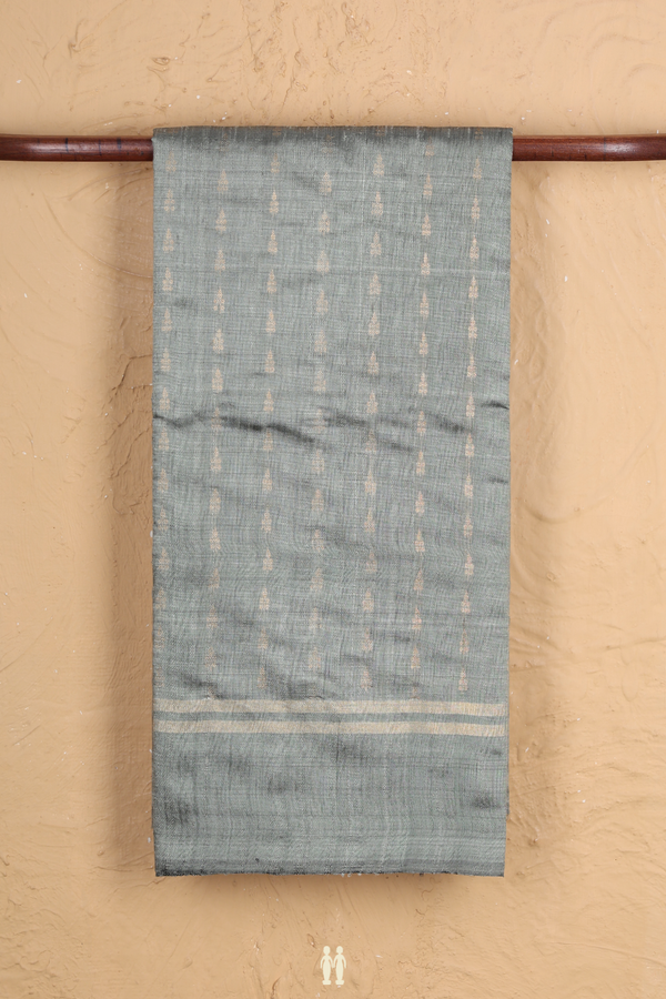 Jute Saree In Greyish Green With Zari Buttas