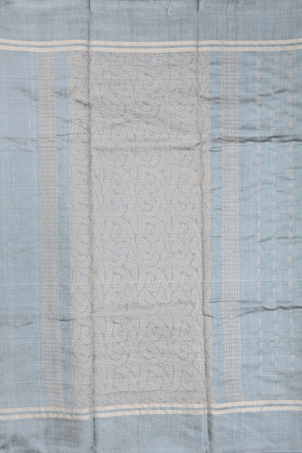 Jute Saree In Greyish Green With Zari Buttas