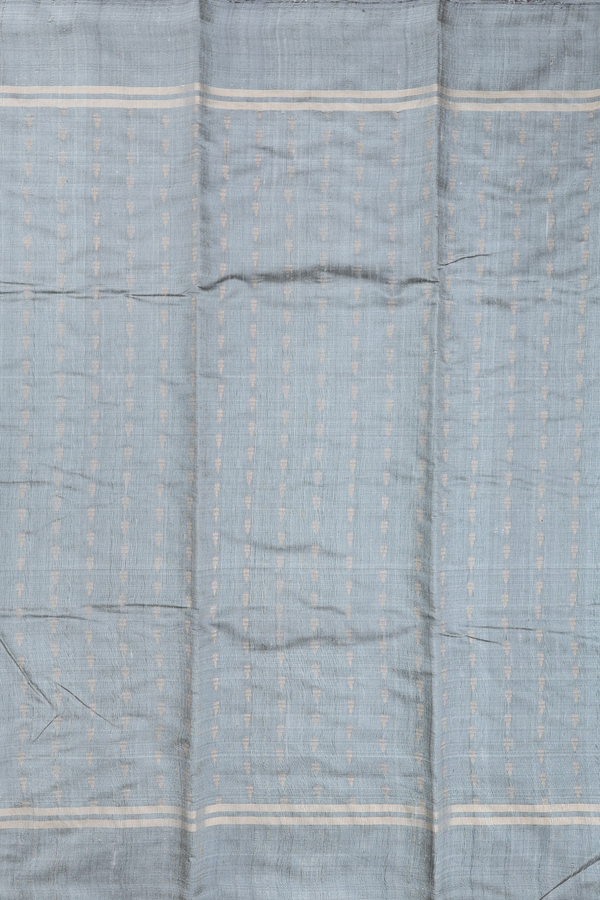 Jute Saree In Greyish Green With Zari Buttas