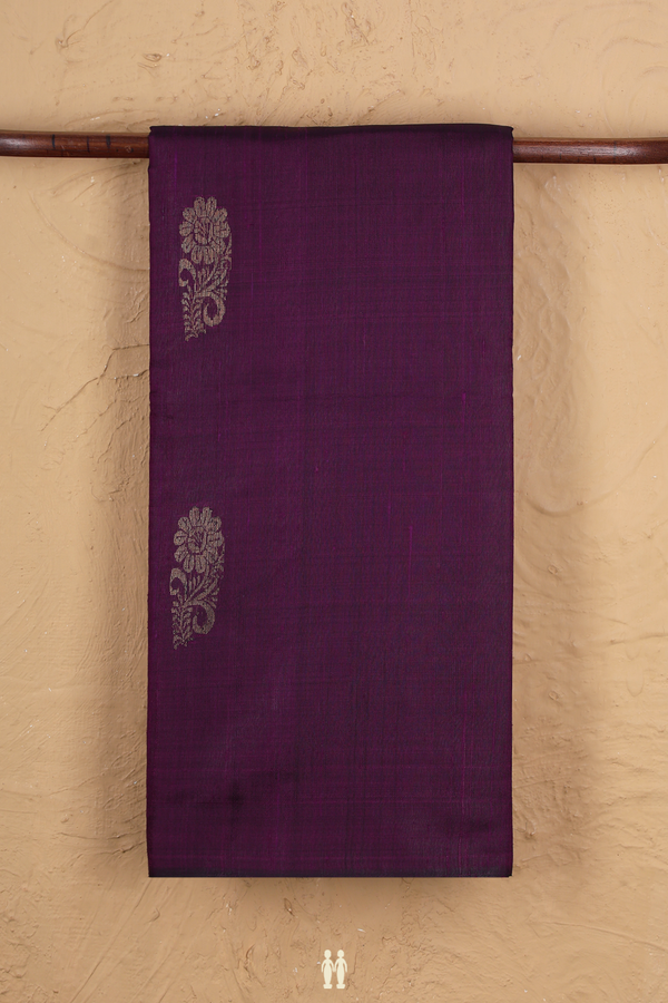 Jute Saree In Deep Purple With Floral Motifs