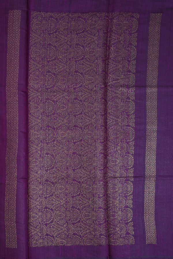 Jute Saree In Deep Purple With Floral Motifs