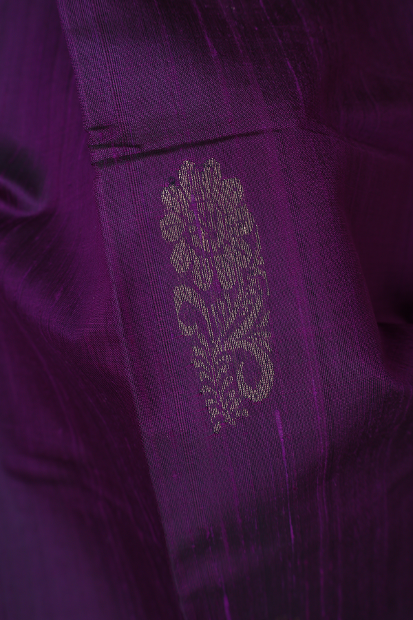 Jute Saree In Deep Purple With Floral Motifs