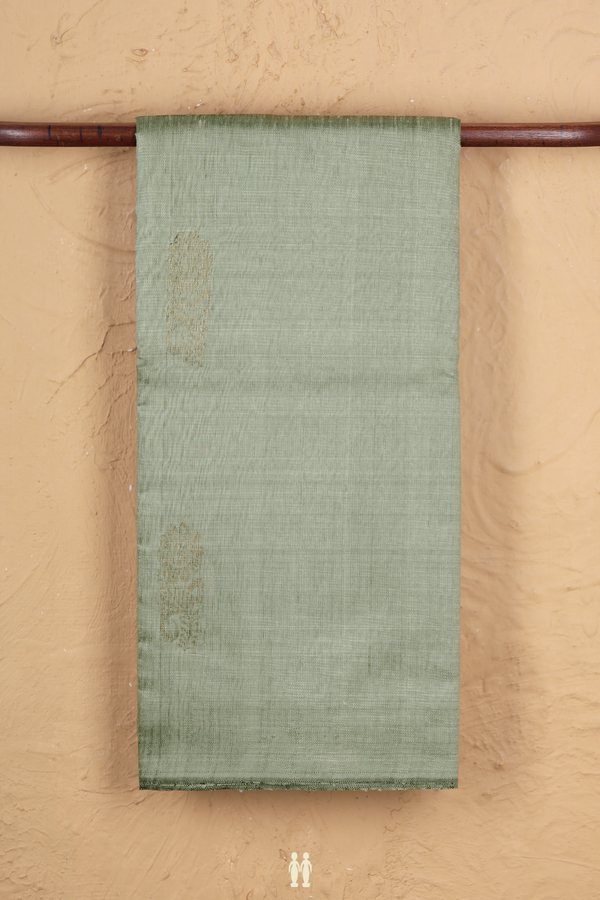 Jute Saree In Greenish Grey With Floral Motifs