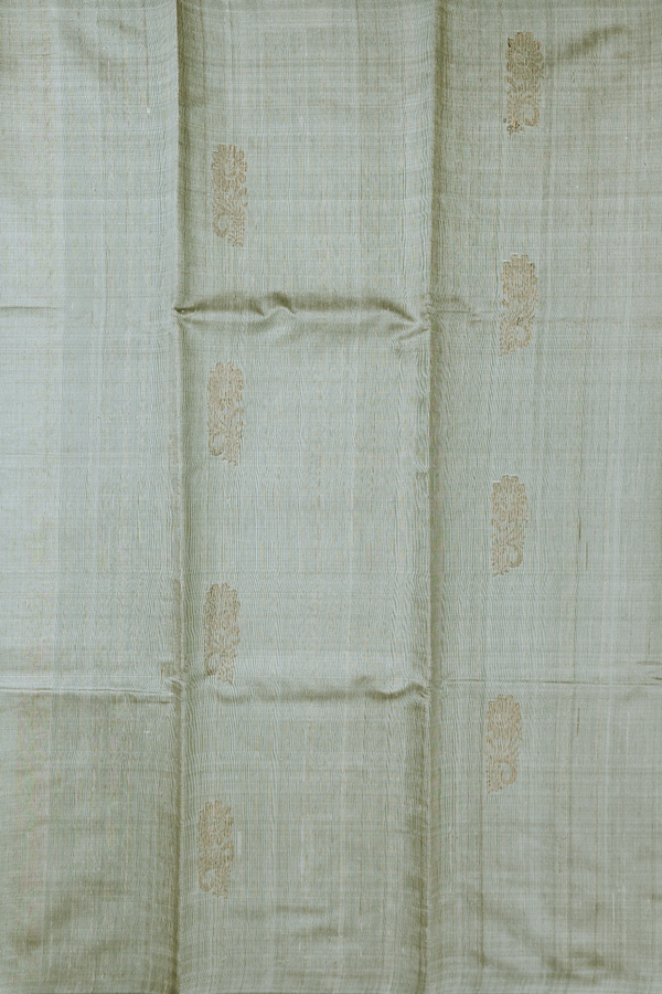 Jute Saree In Greenish Grey With Floral Motifs