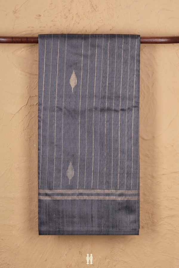 Jute Saree In Grey With Stripes Design
