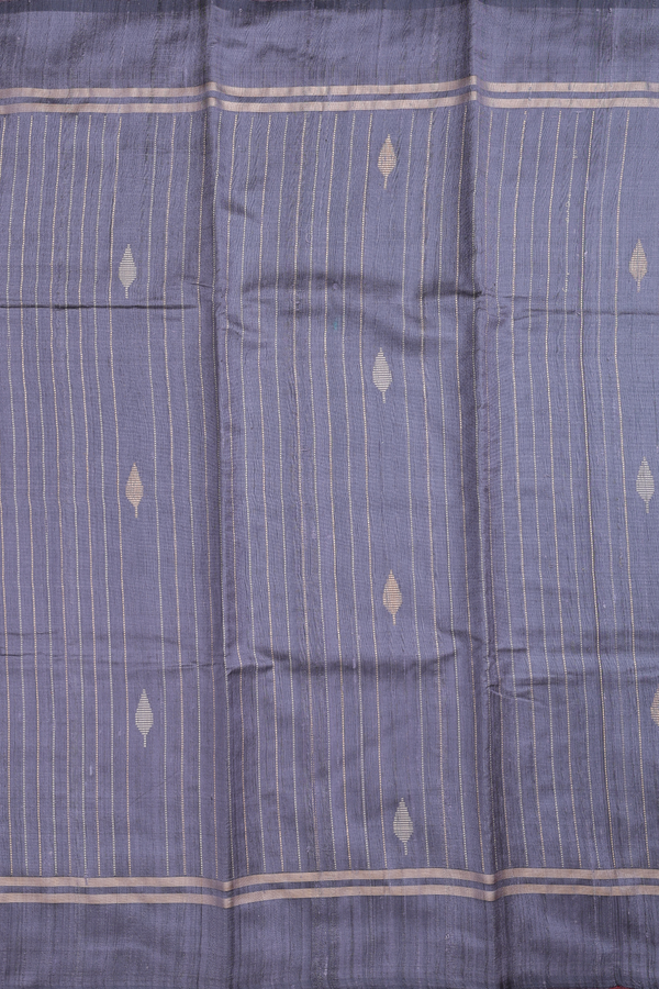Jute Saree In Grey With Stripes Design